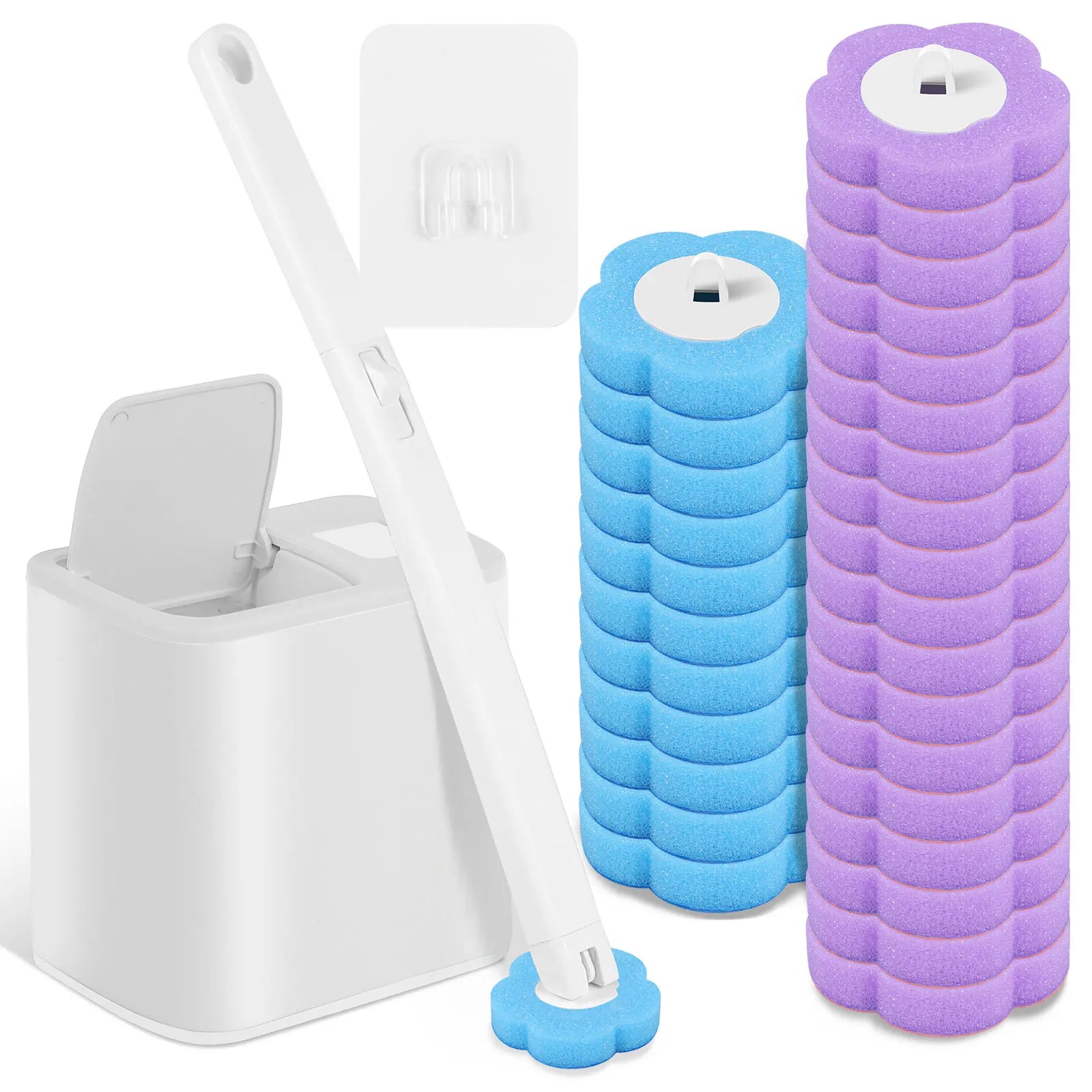Disposable toilet brush with long handle and replacement heads from shoppikala, featuring a sturdy design for easy cleaning.