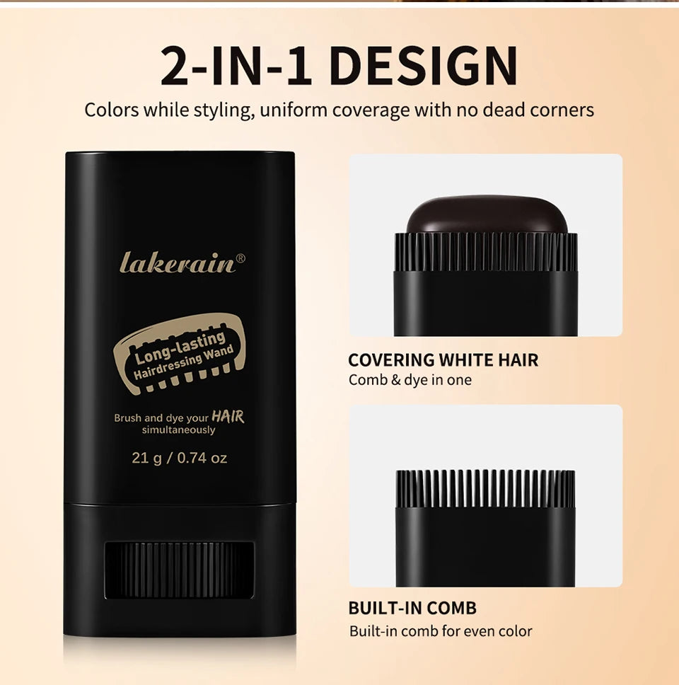 Shoppikala 2-in-1 black brown coffee hair dye stick with comb, temporary, washable, long-lasting color for covering white hairs.