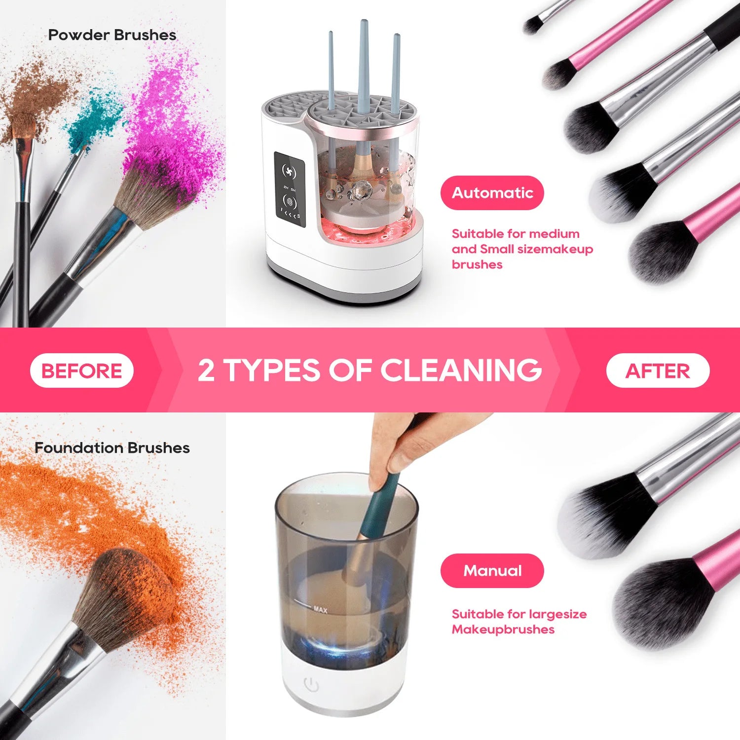 Shoppikala 3-in-1 USB electric makeup brush cleaner machine with rotating brushes and compact design for easy cleaning.
