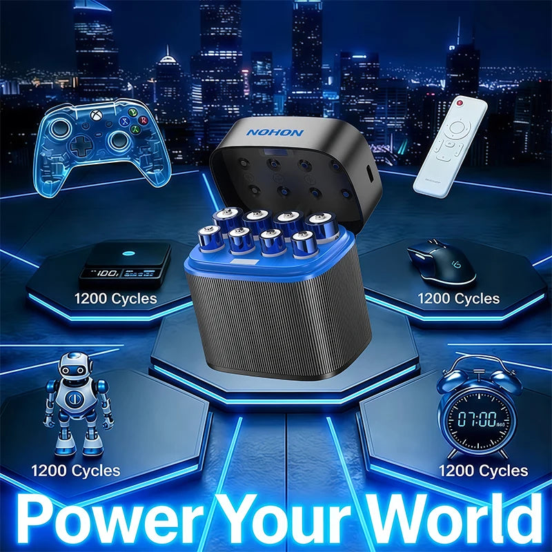 Shoppikala NOHON rechargeable lithium AA and AAA batteries with high capacity 1.5V for remote controls and mice.