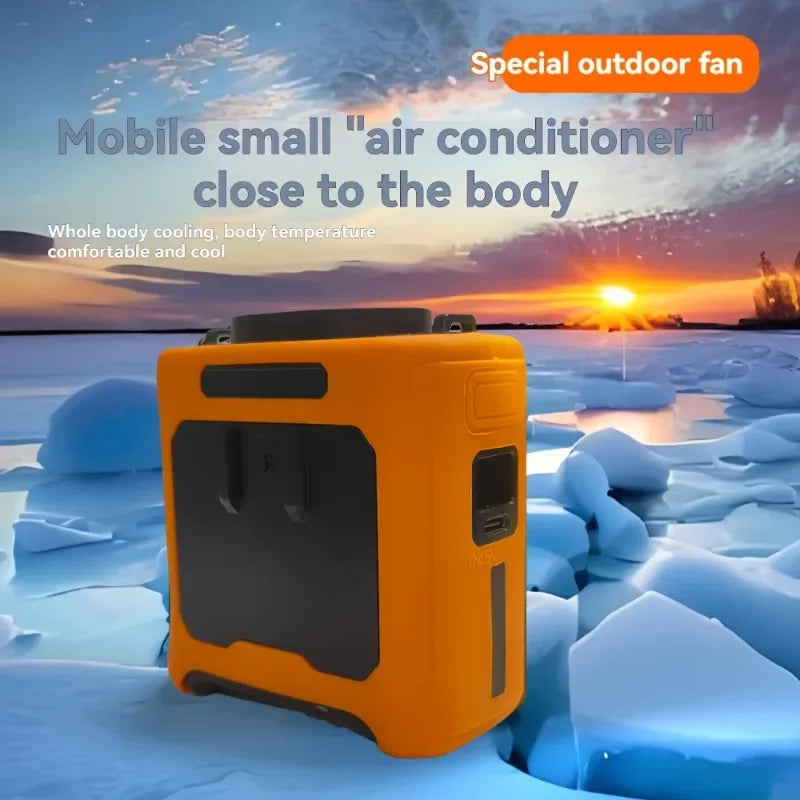 Shoppikala 10,000mAh wearable waist fan with 5 speeds, LED light, and hands-free cooling for outdoor jobs and travel.