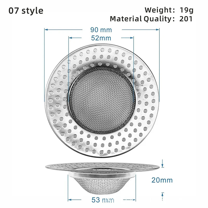 Stainless steel kitchen sink and bathroom drain strainer with mesh filter for hair and debris, by Shoppikala.
